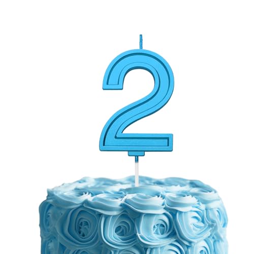 Blue 2 Number Birthday Candle for Cake, 2.76 Inch Number Cake Candles for Wedding Anniversary Decoration Happy Birthday Party Celebration