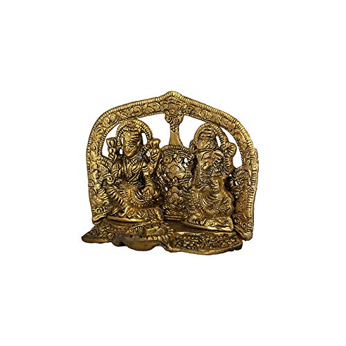 Vivan Creation Metal Gold Plated Laxmi Ganesh Chocki Diya God Idol