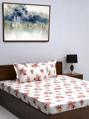 Bombay Dyeing King Size Bedsheet - 180 Thread Count Digital Print Cotton 274cmx274cm Super Soft Bedding Set Bed Linen with 2 Pillow Covers - 7002 (King, Rust)