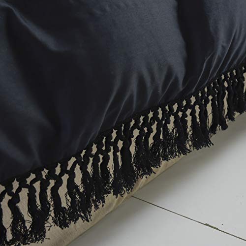 Softta Black Bedding King 3 Pcs Bohemian Style Modern Bedding Girls Bedding Fringed Tassel and Ruffle 100% Pure Cotton