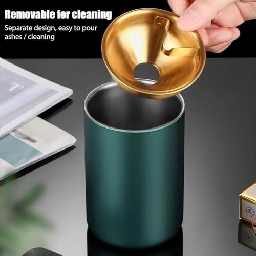 brinicle Stainless steel Ash Tray for Cigarette, Stylish Ash Tray for Indoor or Outdoor Use, Ash Tray with Lid & Cigarette Holder, Durable Windproof Ashtray with Funnel Lid