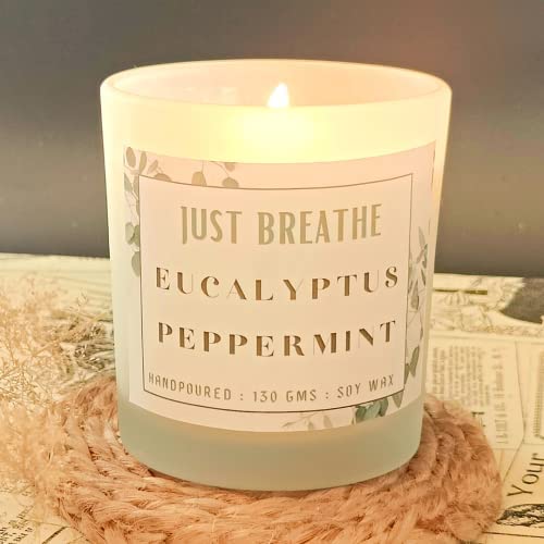 THE TINGE Eucalyptus Peppermint Scented Hand Poured Smokeless Pure Soy Wax Candle for Birthday Anniversary Gift Fragrance Candle