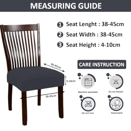 HOTKEI Pack of 6 Dark Grey Dining Chair Seat Cover Elastic Magic Chair Cover Stretchable Protector Slipcover for Dining Table Chair Cover Set of 6 Seater