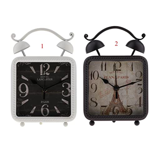 CALANDIS Retro Style Shabby Iron Clock Home Desk Table Clock Ornament White