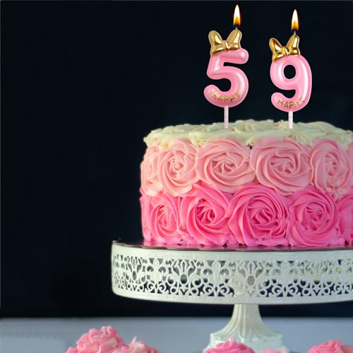 AOOLADA 59th 95th Birthday Candles, Pink 95 59 Year Old Cake Topper Cute Number Birthday Candles, Birthday Party Decorations Gifts for Girls Women