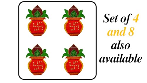 Ready Rangoli Cutouts - Elevate Your Rangoli with Zero Efforts - Kalash with Traditional Green Leaves and Coconut - Set of 2- Customization Available in Colour (Yellow/Orange/Red)