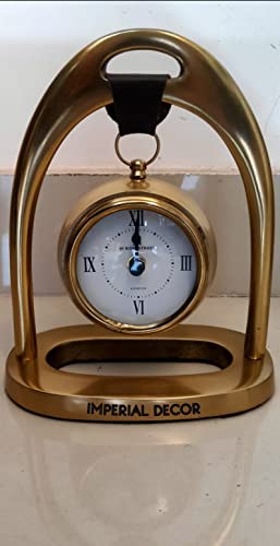 Imperial Decor Metal Showpiece Desk Clock in Golden Finish for Your Home and Office Decor