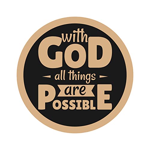 DOTME With God All Things Are Possible Quotes Wooden With Vinyl Sticker Design Decorative Circle Shape Wall Decor For Home Kids Bedroom Living Room Kitchen Hall DIY Art (10 INCH)