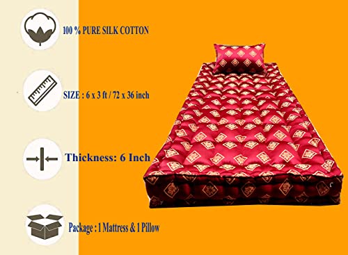 Flamo Mattress Organic Kapok Silk Cotton Ilavam Panju Single Cot Mattress (6 x 3 ft / 72 x 36 x 6 inch),Multicolour.