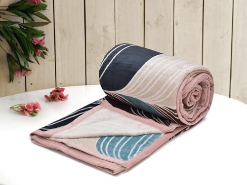 RRC Super Soft Printed Double Bed Mink Blanket With Satin Border Size 228 X 228 Cm And 1800 Grams,Pack Of 1 Ideal For Light To Medium Winter, Ac Use, Travel Blanket & Camping, Pink, 200 TC