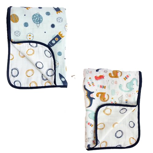 Yellow Doodle Child of The Universe + Dino Friend Reversible Muslin Blanket - Adorable Combo for Unisex Baby Ages 0-4 Years