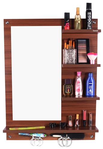 SUMWUD Bloza Wall Mount Dressing Mirror with Shelf Engineered Wood Classic (Walnut) (80X60X14 cm)