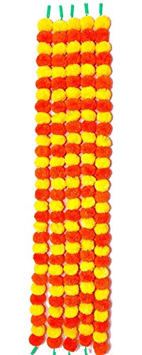 Generic Artificial Marigold Fluffy Flowers Garlands for Decoration - Pack of 20 (Yellow & Dark Orange)