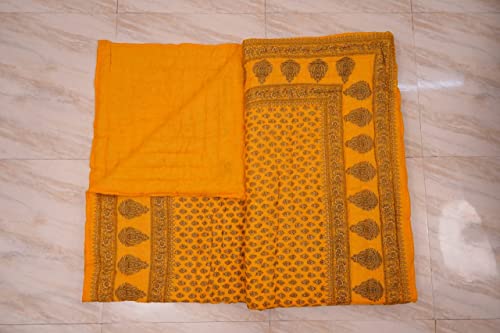 SIBLEY Cotton Single Bed Jaipuri Razai Jaipuri Blanket Ac Quilt for Winter Soft Light Weight Rajasthani Traditional Cotton Razai (55 x 85 inch) - Yellow