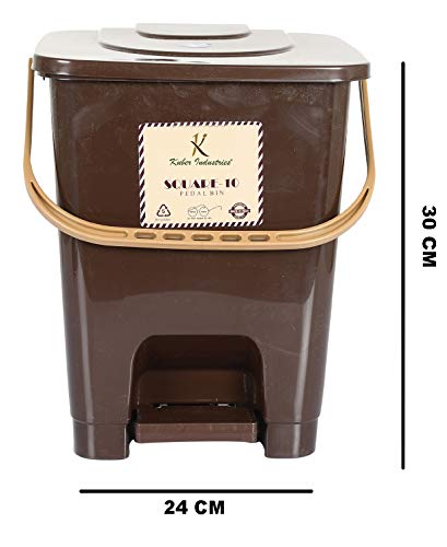 Kuber Industries Premium Plastic Pedal Step-On Dustbin (10 Ltr, Brown)-KUBMART16409