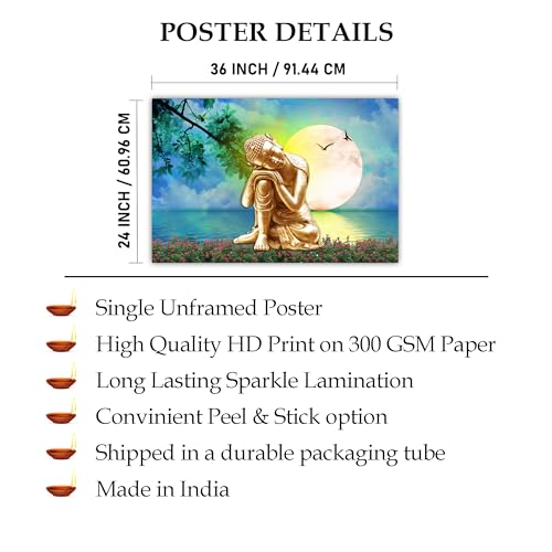 Indianara Rolled Sparkled Gautam Buddha Art Print for Room Décor Digital Reprint 36 inch x 24 inch Painting (10737PST)