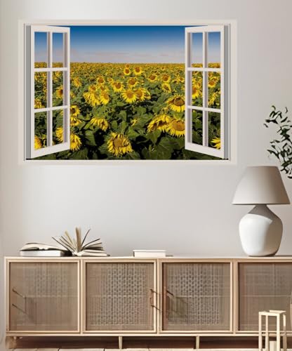 JVERF - JZZA20548 Fields Sunflowers Horizon| Self-Adhesive Open Window Wall Sticker