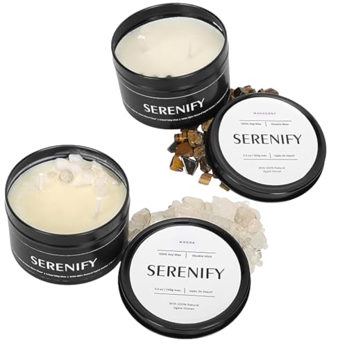 SERENIFY Scented Candles |Aromatherapy Candles | 200 gm Each Soy Wax Eco-Friendly | 24 hrs Burn Time | Home Decor | Tin Container Pack of 2 (Mogra and Mahagony)