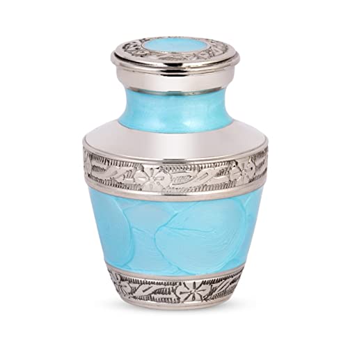 THE ASCENT MEMORIAL Azure Blue Small Urns for Human Ashes - Small Keepsake Box with Velvet Carry Bag and Funnel - Mini Urns Small for Human Ashes (Small S1, Azure Blue)