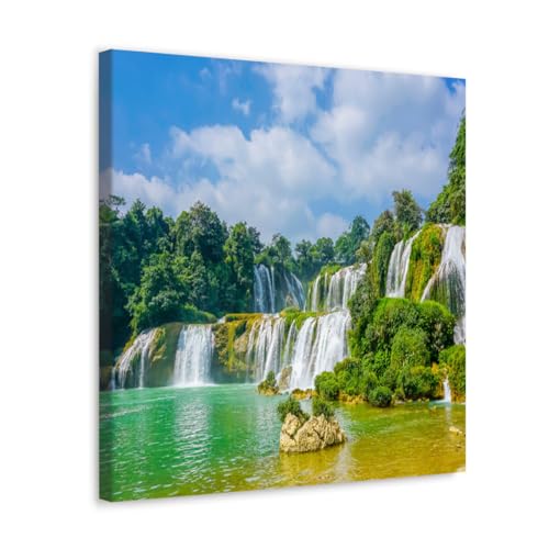 GADGETS WRAP Canvas Gallery Wrap Framed for Home Office Studio Living Room Decoration (17x17inch) - Cascade In Forest Scenery