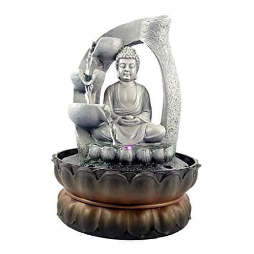 CALANDIS Buddha Tabletop Fountain LED Lights Zen Rock Water Waterfall Home Deck Decor