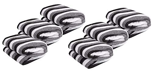 PPS Textiles Black and White Blanket Stripped Fleece Blanket, Soft and Warm, Pack of 6