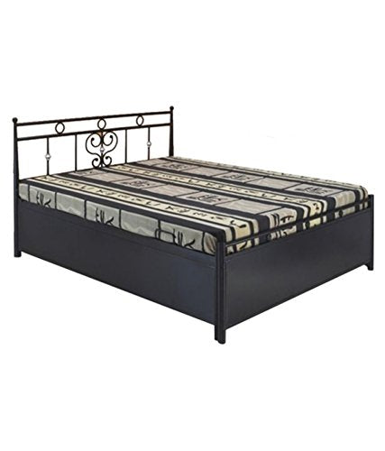 Royal Interiors King Size Metal Bed with Foam Mattress and Hydraulic Storage (Matte Finish,Black)