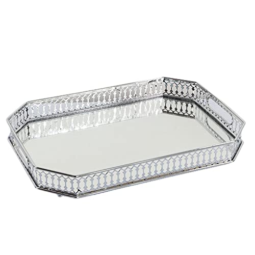 CALANDIS® Retro Mirrored Vanity Tray Jewelry Perfume Earring Tray Decor Storage Silver