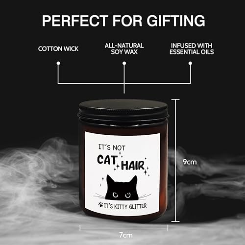 XUISWELL Cat Candle, Cat Candles for Cat Lovers, Cat Gifts for Cat Lovers Women, Funny Black Cat Gifts for Women, Cat Mom Gifts, It's not Cat Hair It's Kitty Glitter Scented Candles