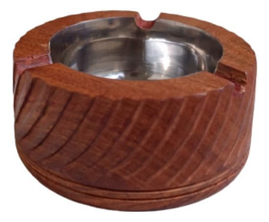 U.S Enterprises Wooden Ash Tray with Stainless Steel Bowl, Round Shape|Cigarette ashtray|Smoking accessories|Modern ashtray|Ashtray set