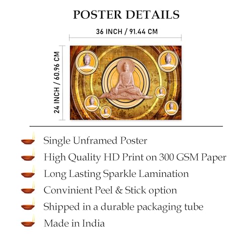 Indianara Rolled Sparkled Gautam Buddha Art Print for Room Décor Digital Reprint 36 inch x 24 inch Painting (10723PST)