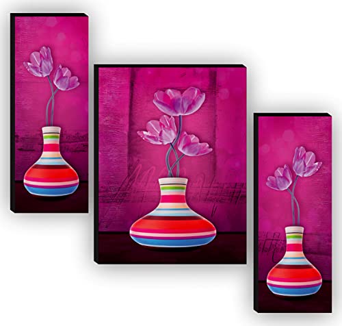 SAF Religious Radhe Krishna UV Textured Painting Set of 3 (18 Inch X 12 Inch, Multicolour, SANFJM31085) & Set of 3 Flower Pot Paintings for living room Painting 12 Inch X 18 Inch SAF-JM7736