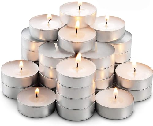 UEENLITE Tealight Wax Candles - Long-Lasting, Unscented, Bulk Pack for Home Décor and Relaxation - Eco-Friendly, Smokeless Tea Lights - Parties, and Spa Ambiance Burn time 5-6Hour - Set of 100