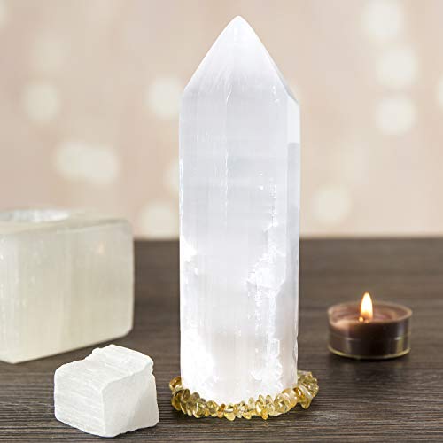 Set of 2-5.75" Selenite Tower Crystal Point Wand Generator Obelisk for Energy Cleansing, Meditation, Reiki, Intuition, Insight, Spiritual Healing, Collection of Healing Crystals and Stones