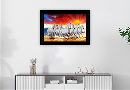 SAF Pack of 1 Seven Running horse modern art wall painting with framed for living room 11 inch x 14 inch CANFM31313