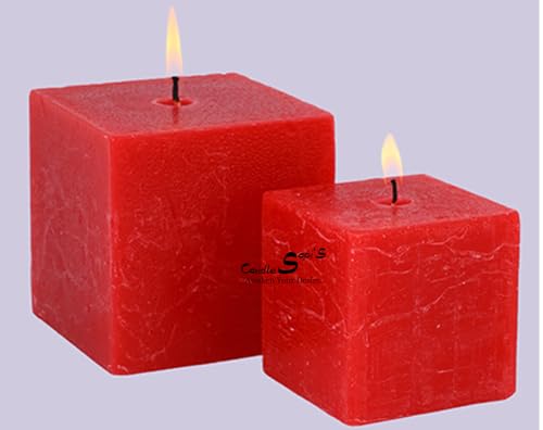 Smooth Scented Designer Square Pillar Candle Pack 2 | Home Decoration Candles | Diwali, Birthday, Valentines, New Year | 100 Hours | Set of 2 (3x3 Inch & 2x2 Inch) (Red)