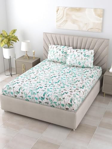 Bombay Dyeing Fiesta 100% Combed Cotton with Mercerarised Finish King Bedsheet with 2 Pillow Cover (Sea Green)