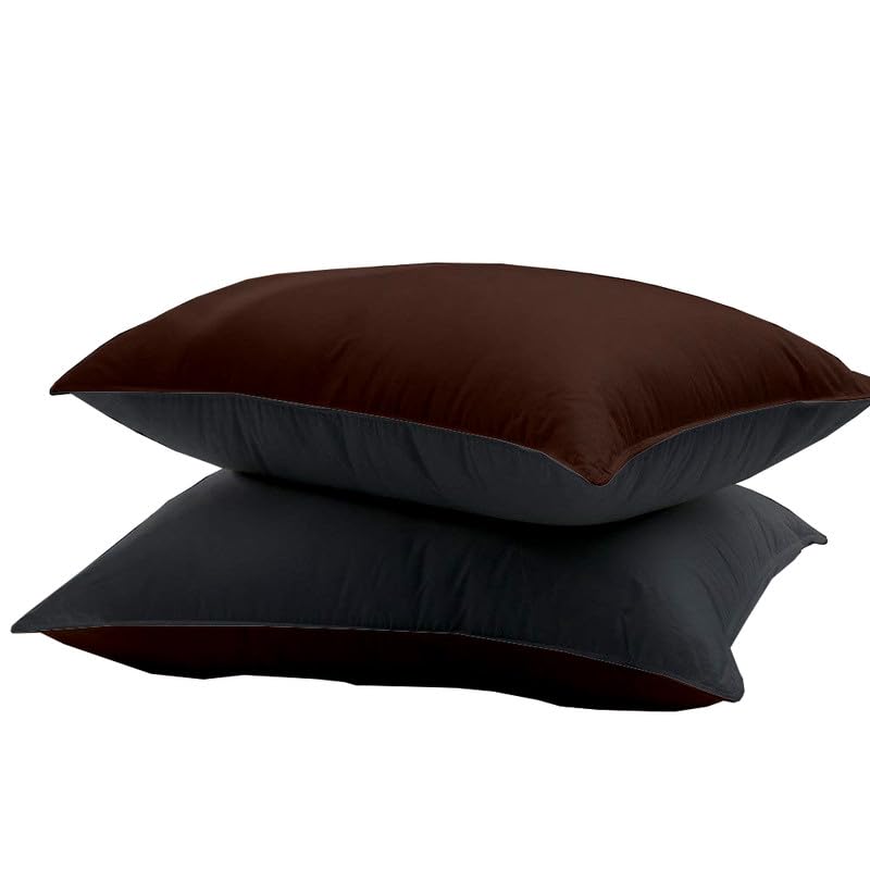 ARLinen Soft Pillow for Sleeping - Micro Fiber Filled Chocolate and Dark Grey Cotton Pillow Takiya Combo Set of 2 for Bed Room - 16x24 Inch Size Pillow Set of 2 for Sleeping