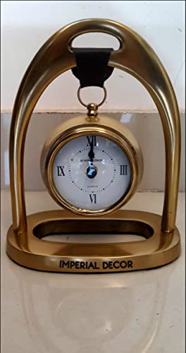 Imperial Decor Metal Showpiece Desk Clock in Golden Finish for Your Home and Office Decor