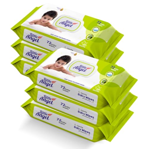 Little Angel Super Soft Cleansing Baby Wipes Lid Pack, 432 Count, Enriched with Aloe vera & Vitamin E, pH balanced, Dermatologically Tested & Alcohol-free, Pack of 6,72 count/pack