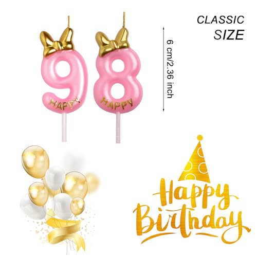 AOOLADA 89th 98th Birthday Candles, Pink 98 89 Year Old Cake Topper Cute Number Birthday Candles, Birthday Party Decorations Gifts for Girls Women