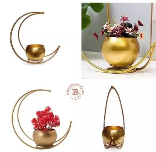 2Brothers Point Metal Plant Pots Moon Shape Vase Gold Metal Moon Shape Flower Pot, Table Decorative Flower Pot Home Decor vase |(Pack of 1)