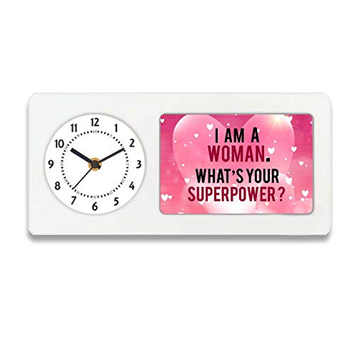 Designer Unicorn Printed Desk/Shelf Clock with Attached Frame I Am a Woman What's Your Superpower 9.5 * 4.5 inches