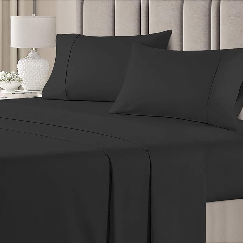 BALAJI EXPORT- 100% Cotton 300 TC Flat Bedsheet 3 PC Set- Sateen Finish Luxurious Bedsheet with 2 Pillow Cover- Egyptian Cotton Bedsheet- Hotel Quality & Breathable- Black Solid, Single Size