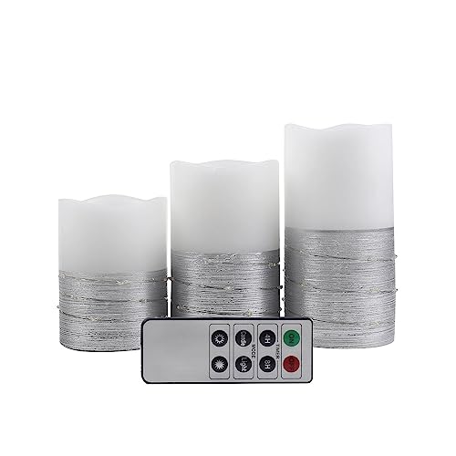 Weddings Parties and Gift 3 Silver 4" 6" 8" Tall L*D Pillar Candles String Remote Control Party vngift9365