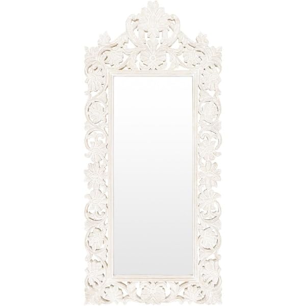 Wood Dart ® Wooden Carving Hanging Mirror Frame White Mirror only Frame siz 48x24 inch