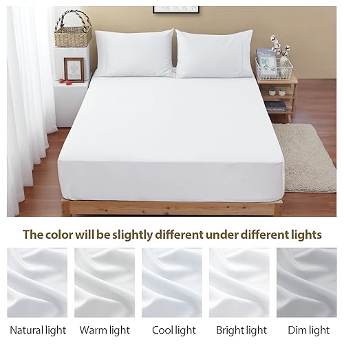 100% Cotton Fitted Sheet Twin XL Size Only, 600 Thread Count, 8"-16" Deep Pocket Sateen Weave Bottom Sheet, Soft Breathable Comfy & Hotel Quality (Twin XL, White)