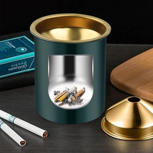 Blenzop Car Ash Tray Stainless Steel Ashtray, Green Windproof Ashtray with Funnel Lid, Car Ash Tray Table Ash Tray for Home Office