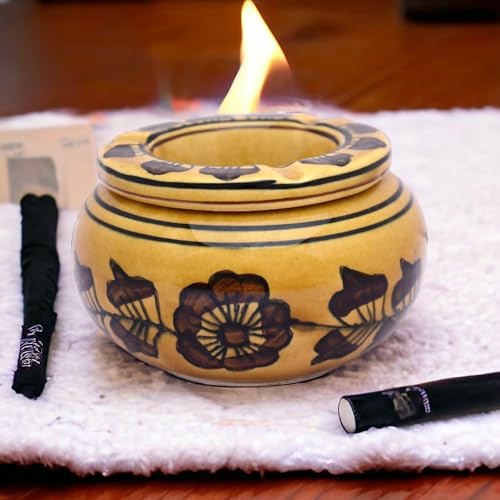 Malaikah Ceramic Brown Theme Gold Brown Print with a piece of lid, Ideal for Table and Side Table, Dotted Brown Pattern, Pack of 1