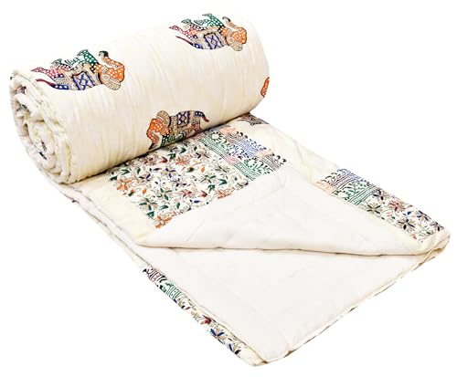 EMIOUR 400 TC Cotton Double Bed Jaipuri Quilt/Razai, Floral Print, Multicolor, 90 x 105 cm